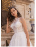 High Neck Ivory Lace Tulle Unique Wedding Dress